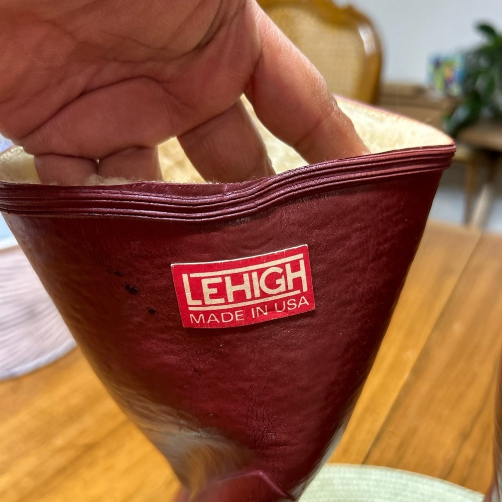 Vintage Lehigh Steel Toe Boots Mens 7 Red Ranger Rubber Safety Sherpa Lined - Picture 10 of 14